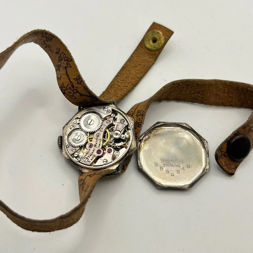 Antique Valant Watch Co 15 Jewel Wadsworth Sterling Octagon Case Parts/Repair